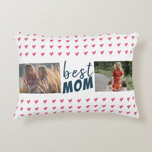 Modern Pink Heart Pattern Best Friends 2 Photo Accent Pillow