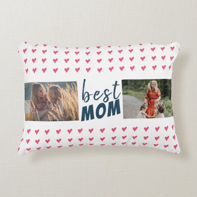 Modern Pink Heart Pattern Best Friends 2 Photo Accent Pillow (Front)
