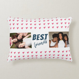 Modern Pink Heart Pattern Best Friends 2 Photo Accent Pillow
