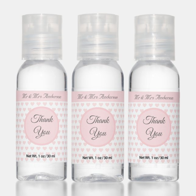 Modern Pink Heart Pattern Thank You Hand Sanitizer (Set)