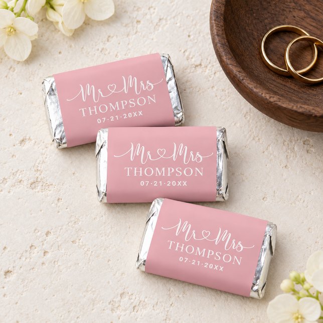 Modern Pink Heart Script Monogram Wedding Hershey's Miniatures (Creator Uploaded)