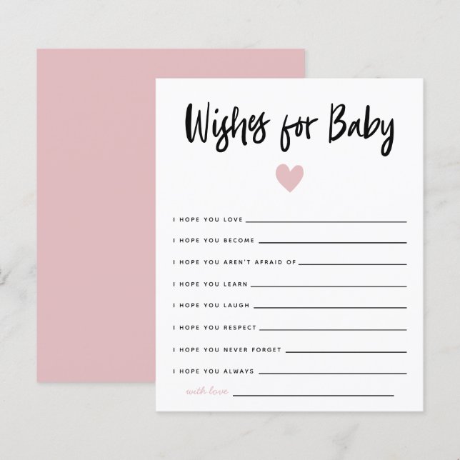 Modern Pink Heart Shower Wishes for Baby  (Front/Back)