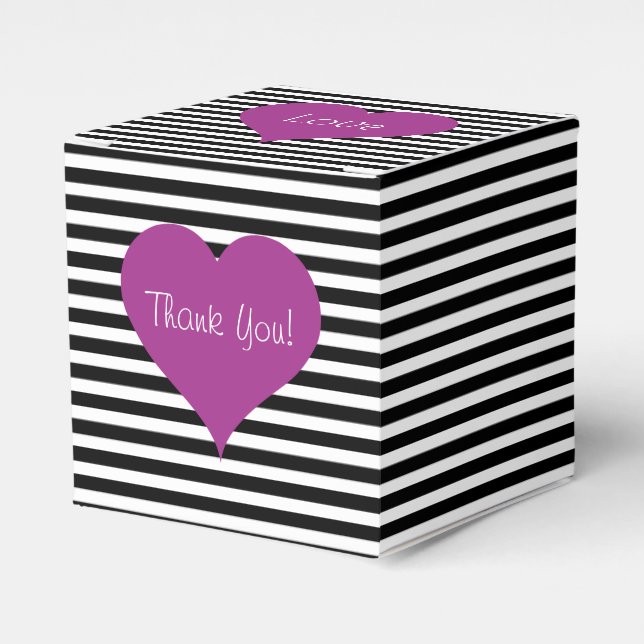 Modern Pink Heart Thank You Favor Boxes (Front Side)