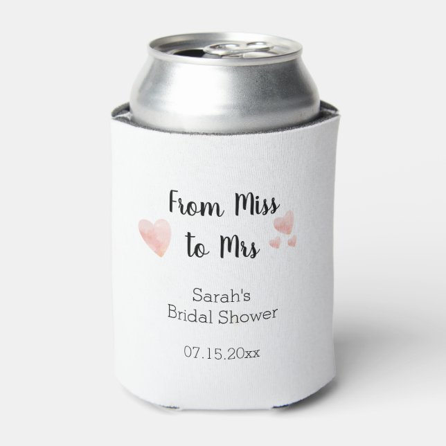 Modern Pink Hearts From Miss to Mrs Bridal Can Cooler (Can Front)