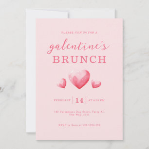 Modern Pink Hearts Galentine's Day Brunch Invitation