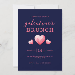 Modern Pink Hearts Galentine's Day Brunch Invitation