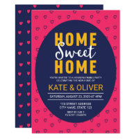 Modern Pink Hearts Home Sweet Home Housewarming Card