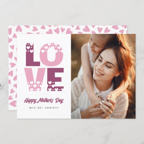 Modern Pink Hearts Photo Happy Mothers Day Card