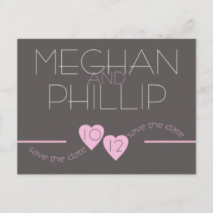 Modern Pink Hearts Save the Date Announcement Postcard