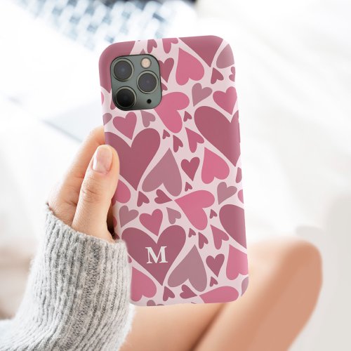 Modern Pink Hearts Valentines Day Monogram Custom iPhone 13 Pro Max Case