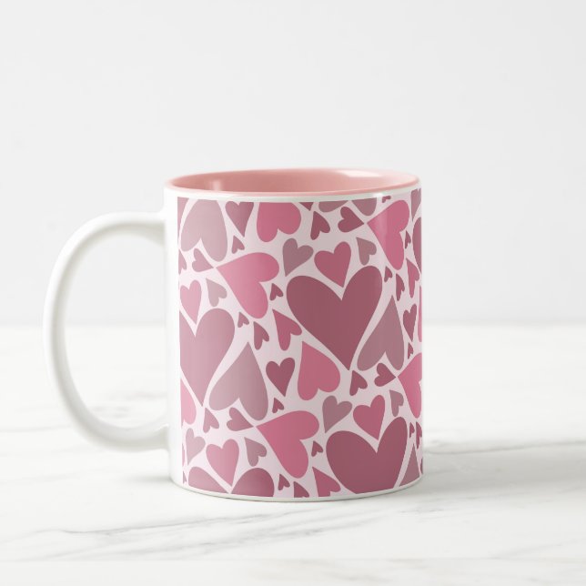 Modern Pink Hearts Valentine's Day  Two-Tone Coffee Mug (Left)