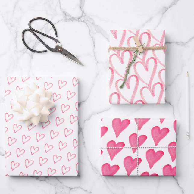 Modern Pink Hearts Valentines Day Wrapping Paper S (Front)