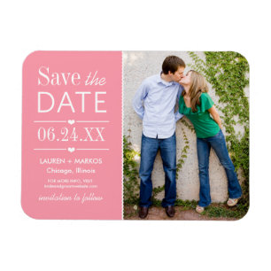 Modern Pink Hearts Wedding Photo Save the Date Magnet