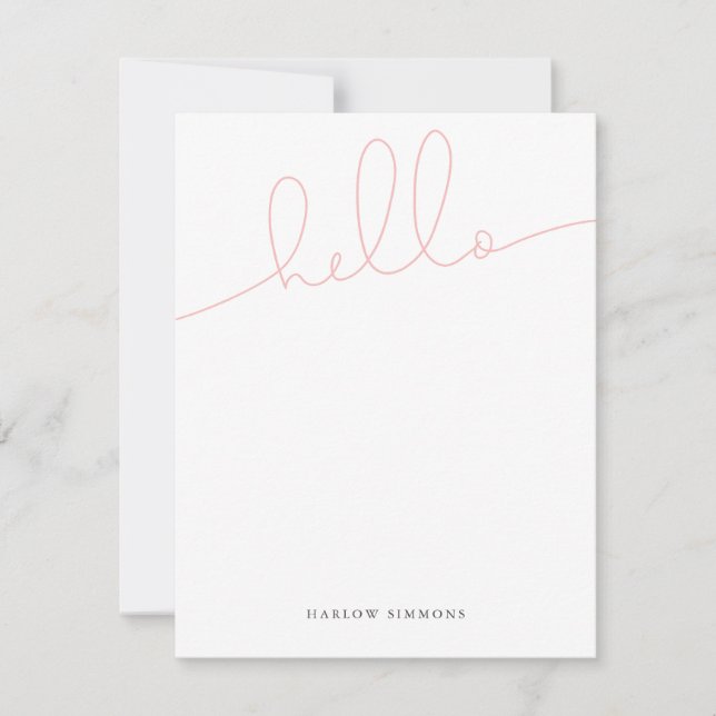 Modern Pink HELLO Script Note Card (Front)