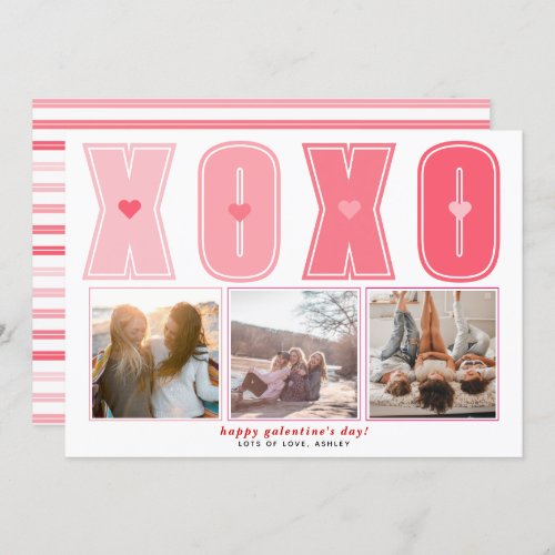 Modern pink HOHO Galentines Day heart photo Holiday Card