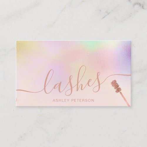Modern pink holographic lashes brush pink business card