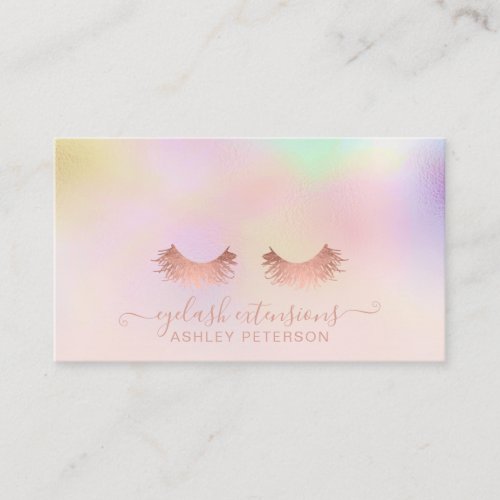 Modern pink holographic ombre blush pink eyelash business card