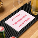 Modern Pink Home Family Whiskey Tiki Coffee Grill Bar Mat<br><div class="desc">Create your own custom, personalized, modern elegant design dark pink calligraphy typography script font monogrammed on light baby pink background, chic stylish cool classy, durable molded PVC, Bar and Grill Mat, featuring a slotted surface to effectively capture spilled drinks. Simply type in your family name / bar name / restaurant...</div>