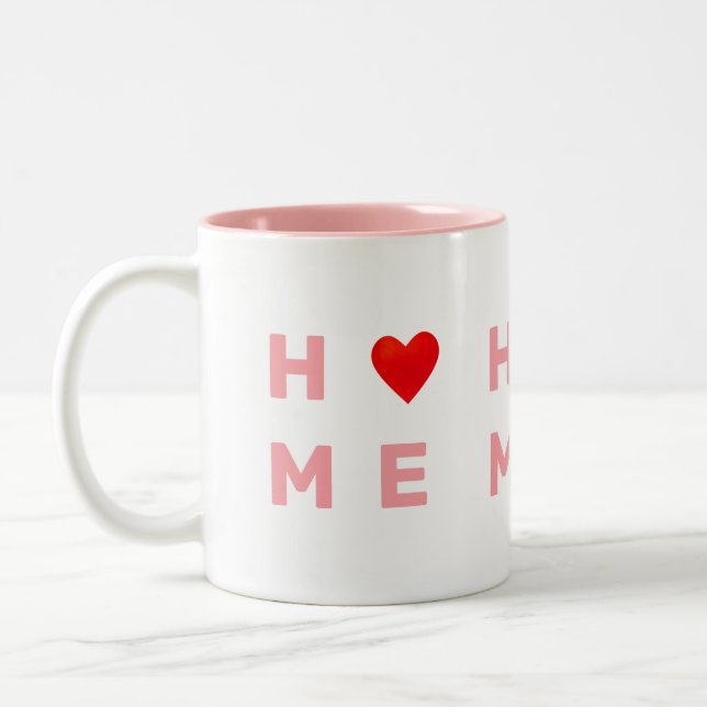 Modern Pink Home & Heart Two-Tone Coffee Mug (Left)