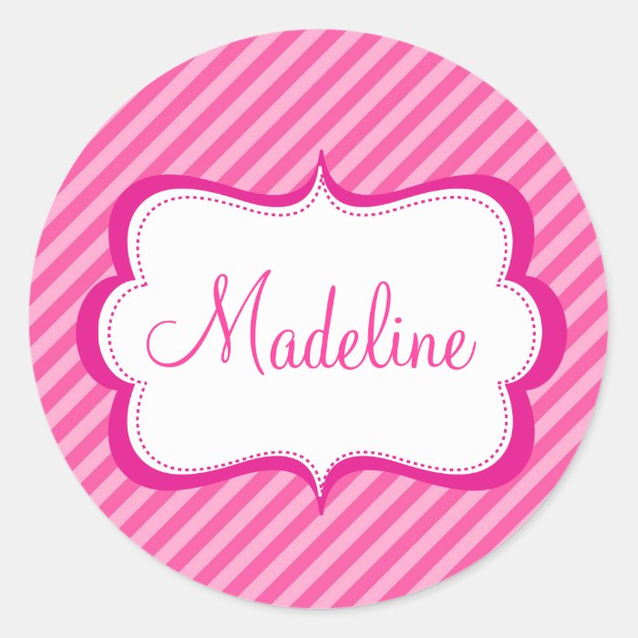 Modern Pink Hot Stripe Princess Seal Sticker name