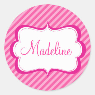 Modern Pink Hot Stripe Princess Seal Sticker name
