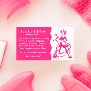 Modern Pink Housekeeper Maid Cleaning Service  Business Card