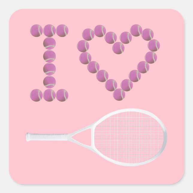 Modern Pink I Love Tennis  Square Sticker (Front)