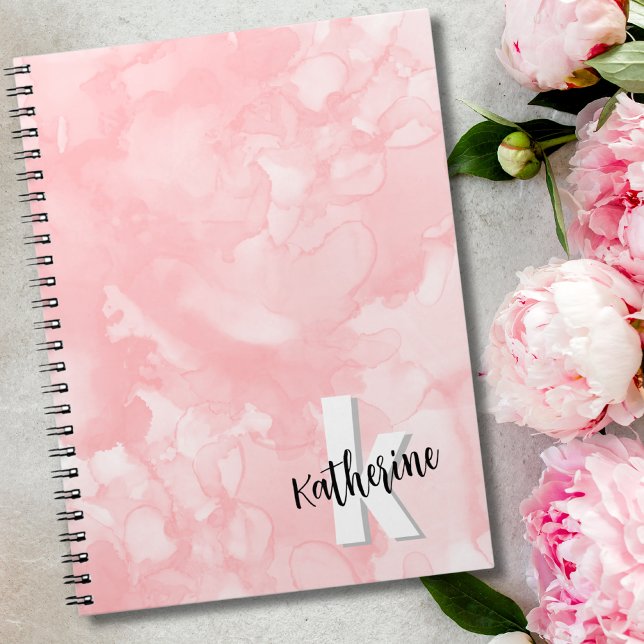 Modern Pink Initial Monogram Notebook (Modern Pink Watercolor Initial Monogram notebook)