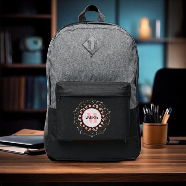 Modern Pink Initial Name Personalized  Port Authority® Backpack (Custom monogram pink personalized backpack)