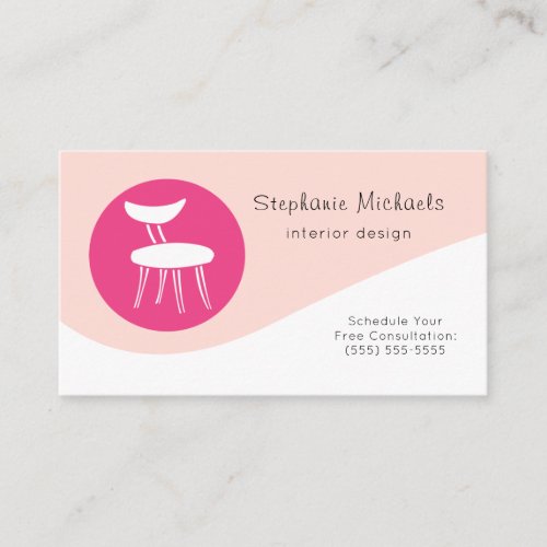 Modern Pink Interior Decorator With Retro Chair Business Card