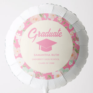 Modern Pink Ivory Floral Graduation Party Balloon