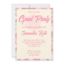 Modern Pink Ivory Floral Graduation Party