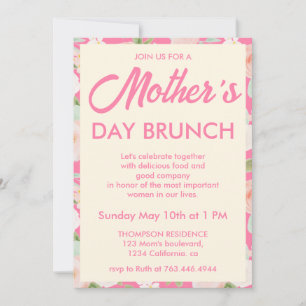 Modern Pink Ivory Floral Mother's Day Brunch Invitation