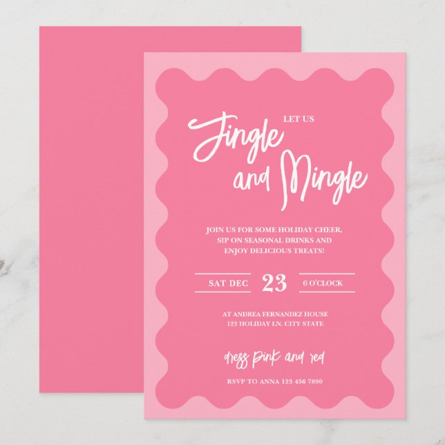 Modern Pink Jingle Mingle Holiday Party Invitation (Front/Back)