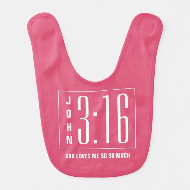 Modern Pink John 3:16 Christian Baby Bib (Front)