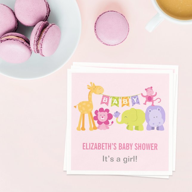 Modern Pink Jungle Animals Girl Baby Shower Napkins (Creator Uploaded)