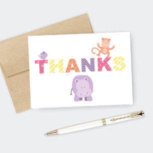 Modern Pink Jungle Animals Girl Shower Thank You Card
