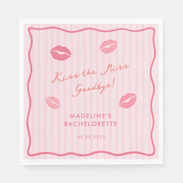 Modern Pink Kiss The Miss Goodbye Bridal Shower Napkins (Front)