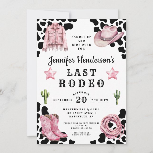 Modern Pink Last Rodeo Bachelorette Invitation (Front)