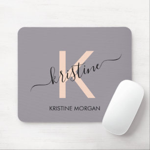 Modern pink lavender script monogram name mouse pad