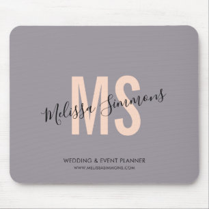 Modern pink lavender script monogram name mouse pad