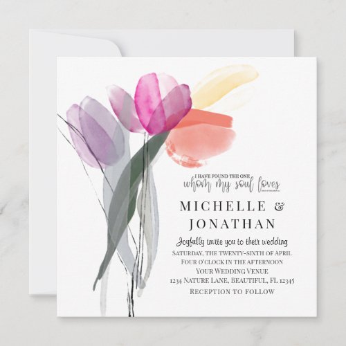 Modern Pink Lavender Tulips Christian Wedding Invitation