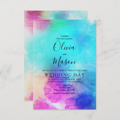 Modern Pink Leaf Watercolor Wedding Invitation