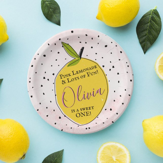 Modern Pink Lemonade 1st Birthday Paper Plates (Creator Uploaded)
