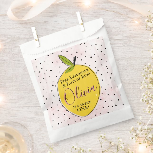 Modern Pink Lemonade 1st Birthday Party Favor Bag (Clipped)