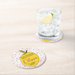 Modern Pink Lemonade 1st Birthday Round Paper Coaster