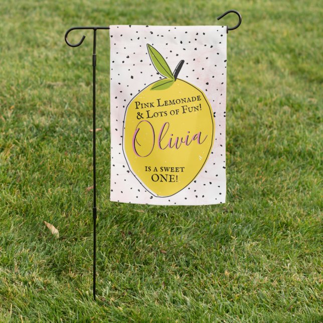 Modern Pink Lemonade 1st Birthday Welcome Garden Flag (In SItu)