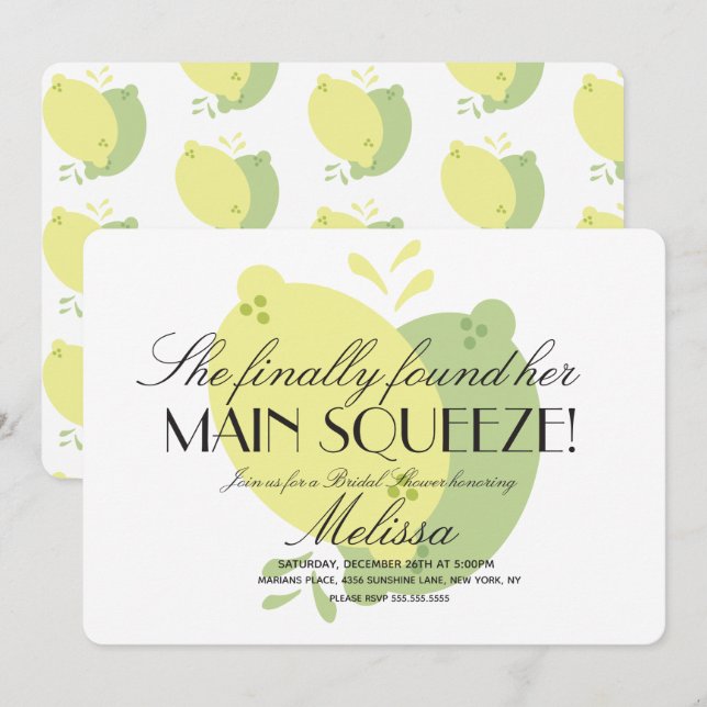 Modern Pink Lemonade Lemon Lime Bridal Shower Invitation (Front/Back)