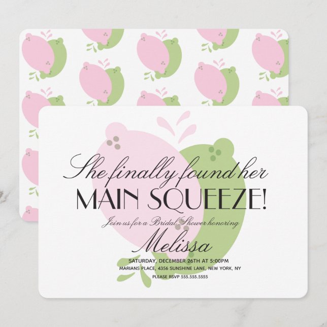 Modern Pink Lemonade Lemon Lime Bridal Shower Invitation (Front/Back)