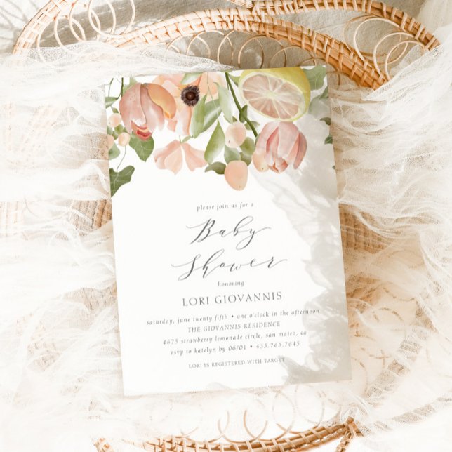 Modern Pink Lemonade Spring Summer Baby Shower Invitation (Creator Uploaded)